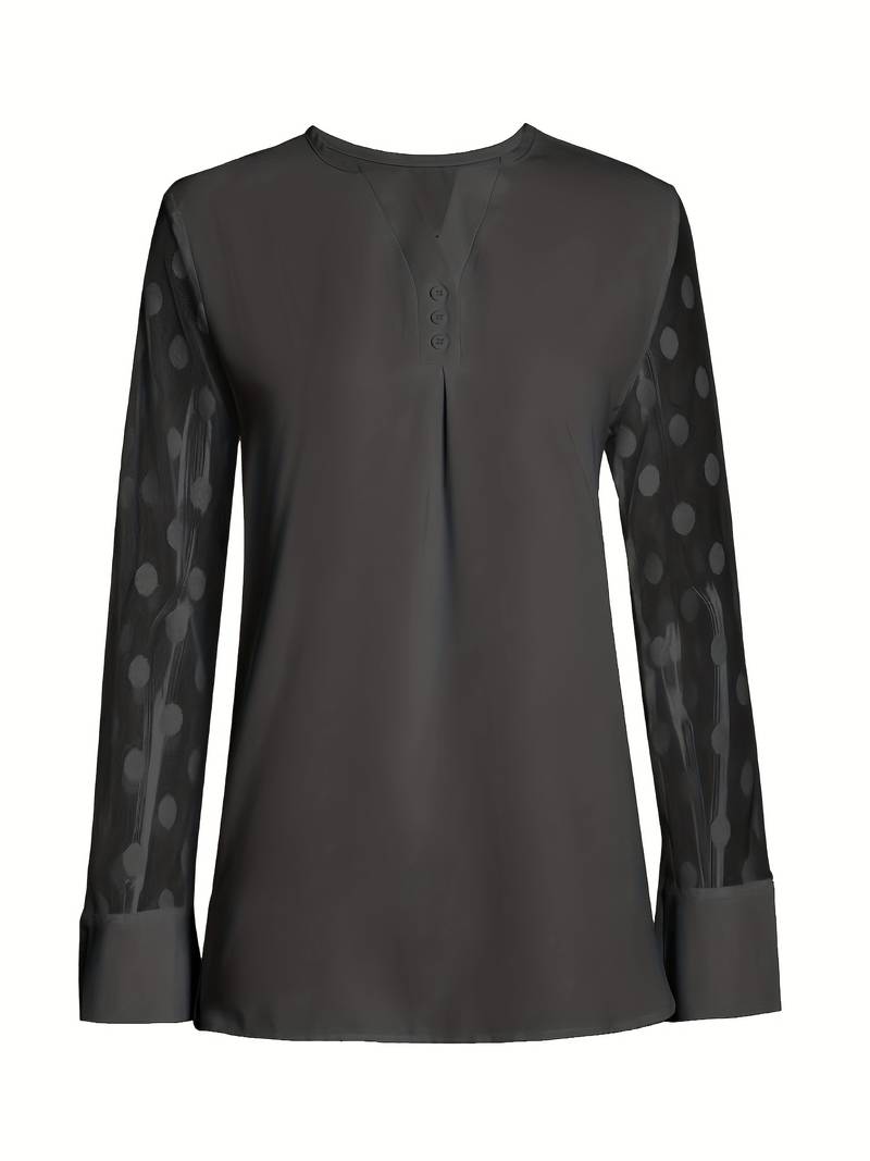 Jenia | Doorzichtige damesblouse – Chique, elegant shirt met lange mouwen van mesh