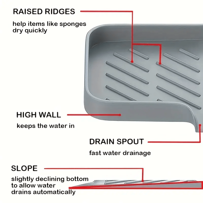 DryDeck | Sneldrogende antislipmat voor keuken- en badkamervoorbladen met afdruipuitloop, zeep- en accessoirehouder