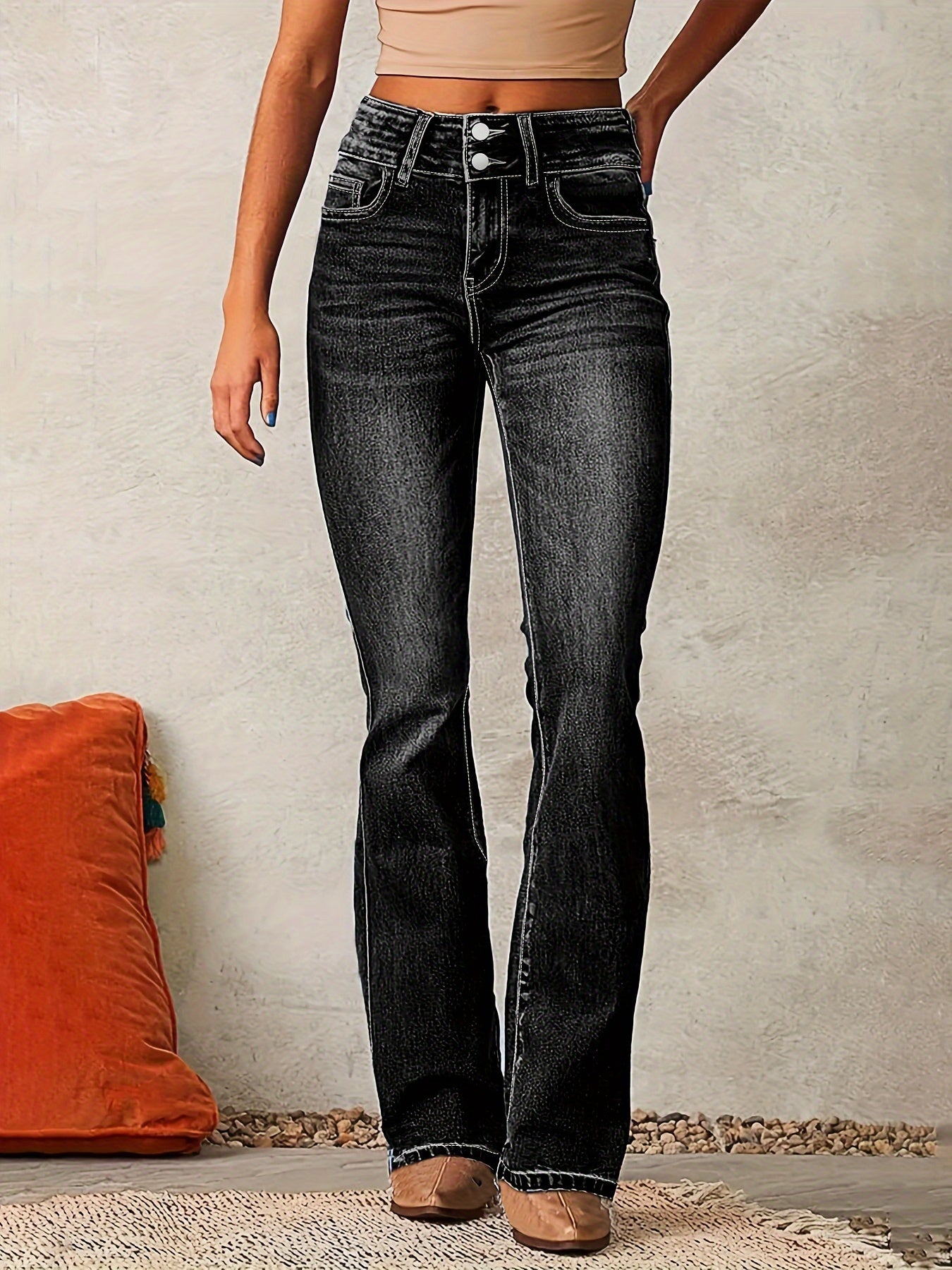 Calista | Dames Slim Fit Flare Jeans – High-Waist Stretch Denim, Elegante Wijde Broek