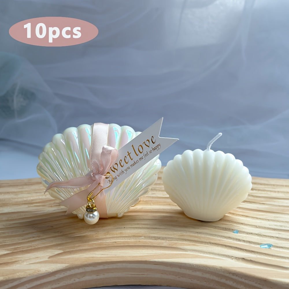 Pearlaura | 10-delige Schelp Sojawas Kaarsenset - Freesia Geurend, Parel & Roze Lint Favors