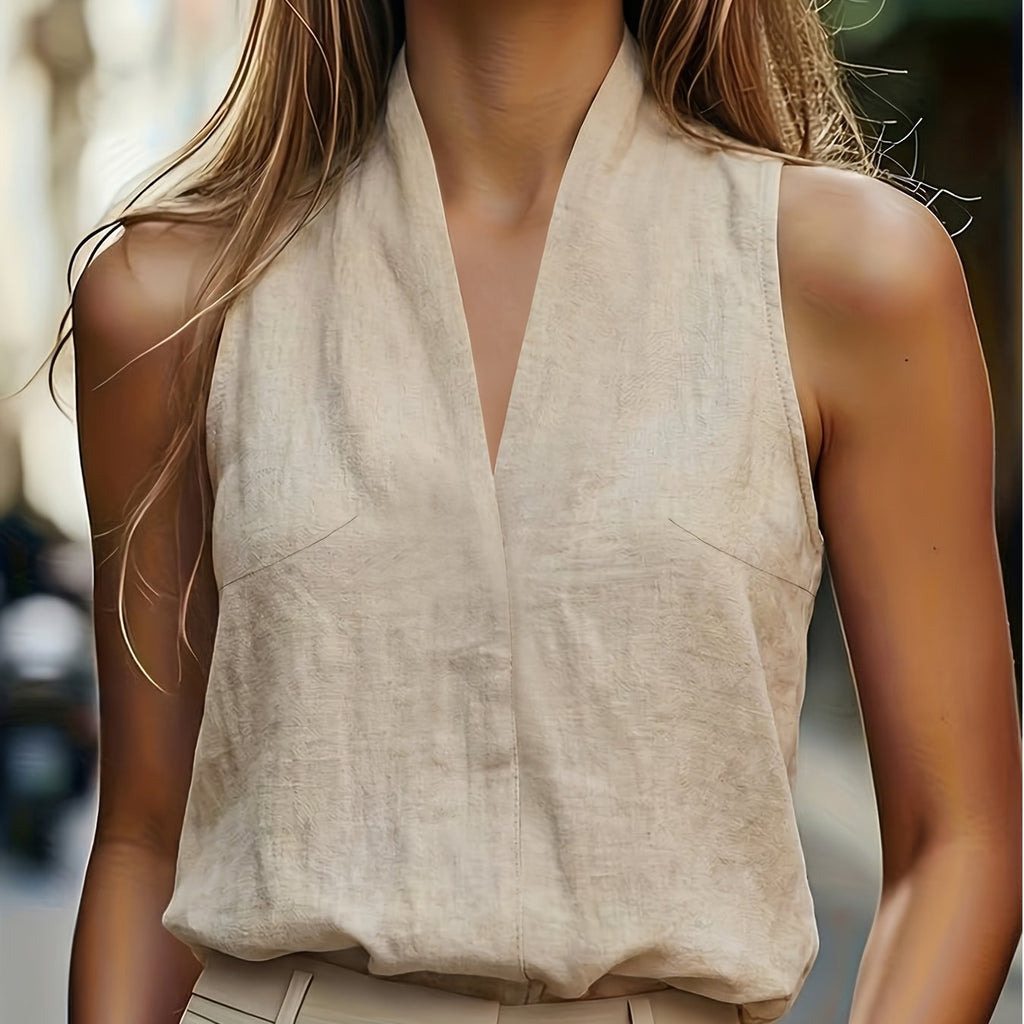 Kaia | Mouwloze top voor dames - Effen haltertop, casual zomershirt