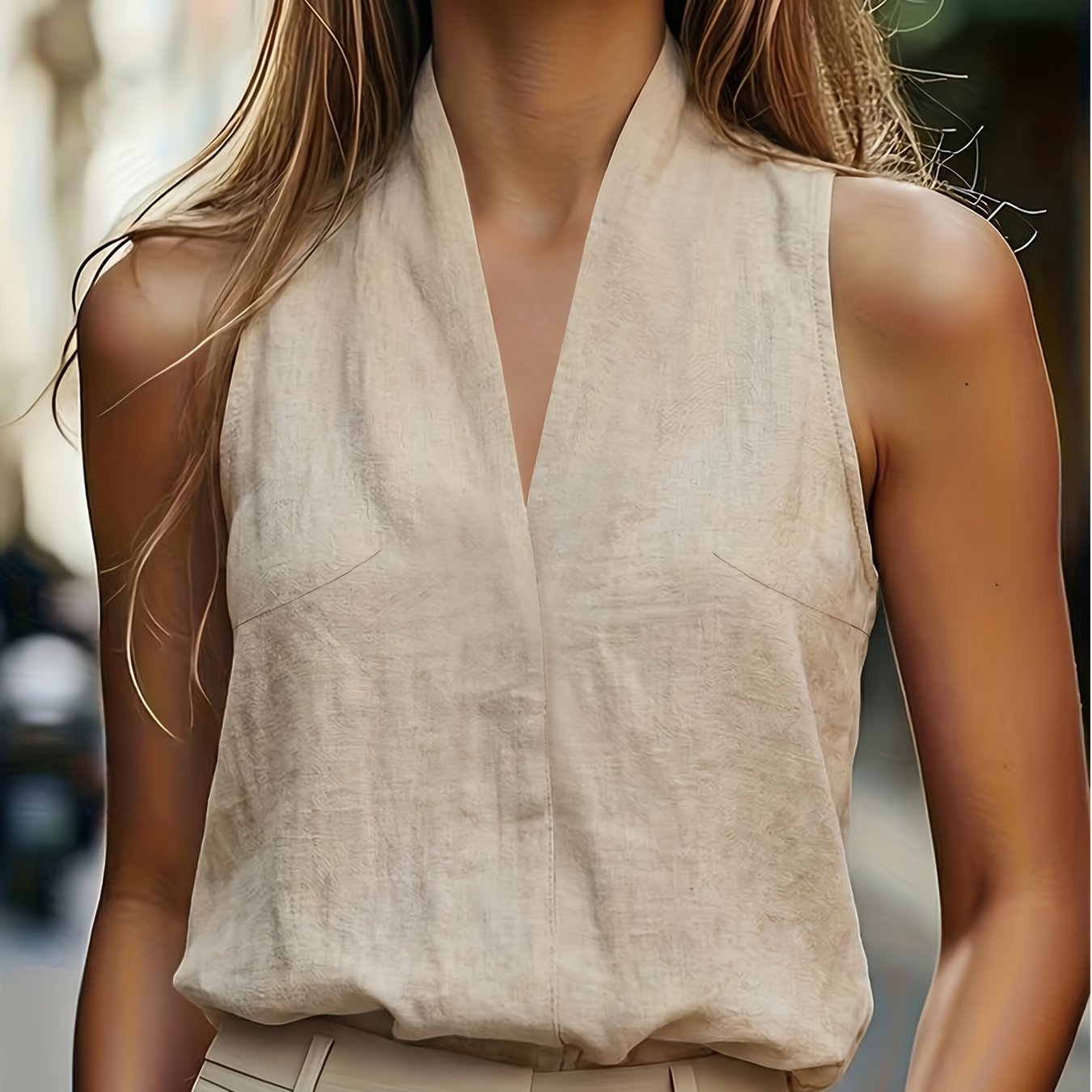 Kessa | Casual tanktop voor dames – Modieuze top met V-hals, halternek en blote schouders