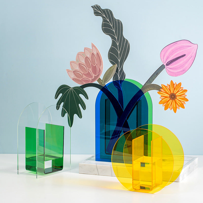 ChromaVase | Eigentijdse Geometrische Levendige Acryl decoratieve Bloemenvaas