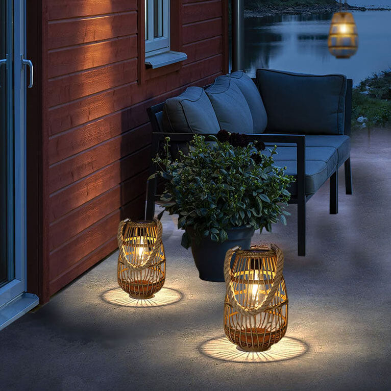 SolarWeave | Solar LED rotan vloerlamp - Waterdichte buitenverlichting voor patio, tuin & tuin