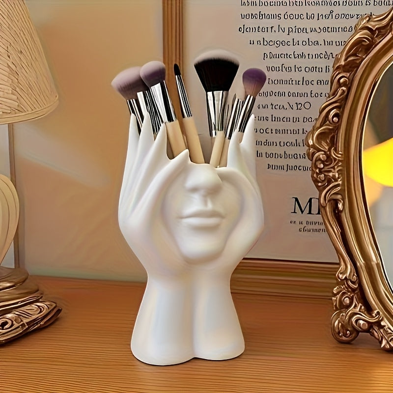 BrushMuse | Beeldhouwwerk make-upborstelhouder – Artistieke cosmetica-organizer