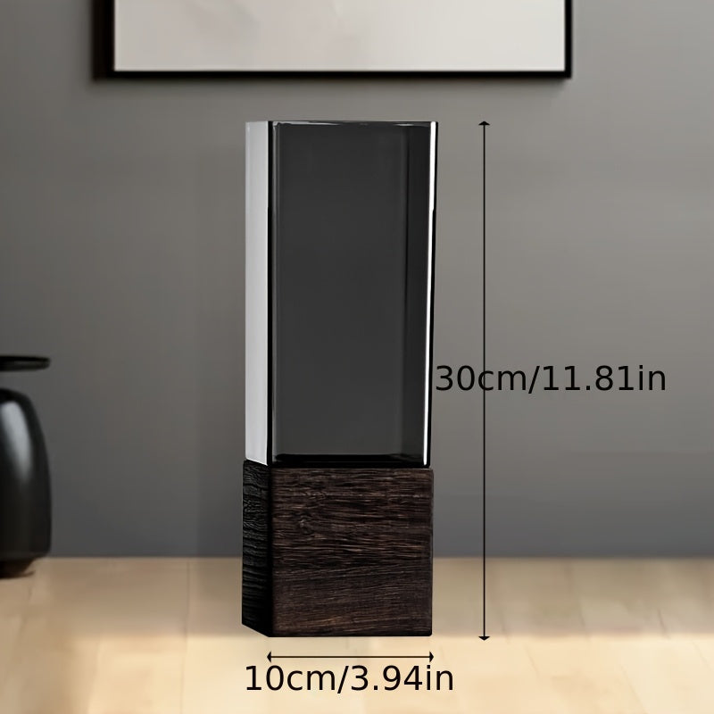 ElementVase | Moderne Acryl Decoratieve Vaas met Houten Voet - Rustiek Elegante Woondecoratie
