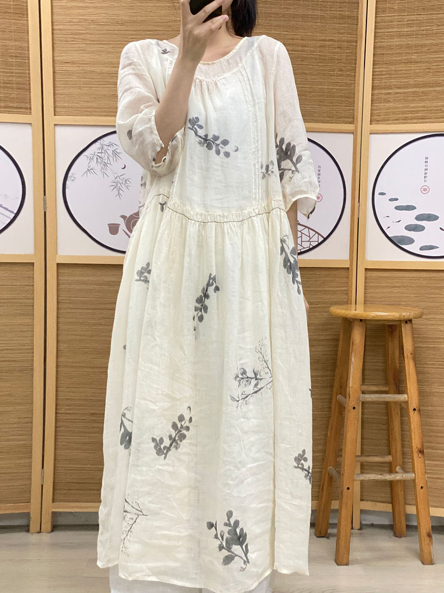 Hyvra | Losse Plus Size Maxi Jurk – 3/4 Mouwen, Ademend Katoen-Linnen, Casual Zomerse