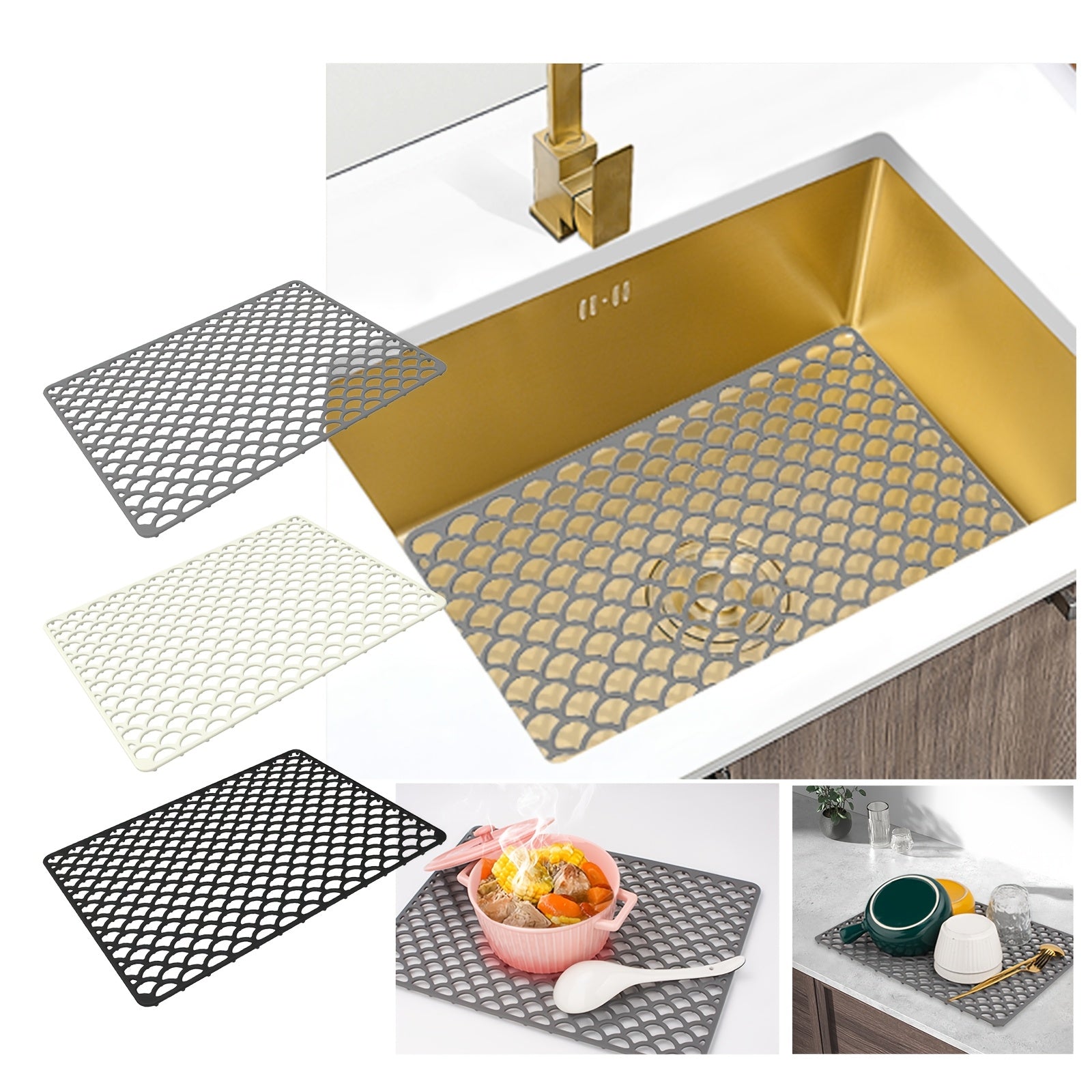 FlexMat | Antislip siliconen gootsteenmat met afvoer en filtergaas