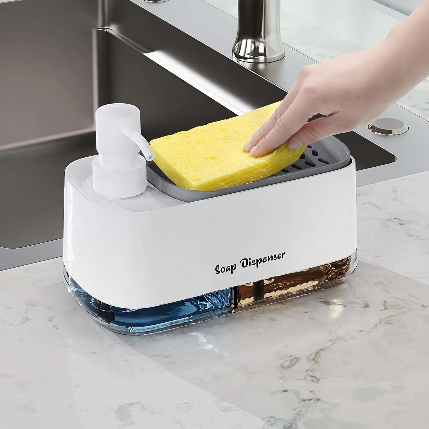 SoapVault | 4-in-1 dispenser voor afwasmiddel met sponshouder - dubbele dispenser voor hand- en afwasmiddel