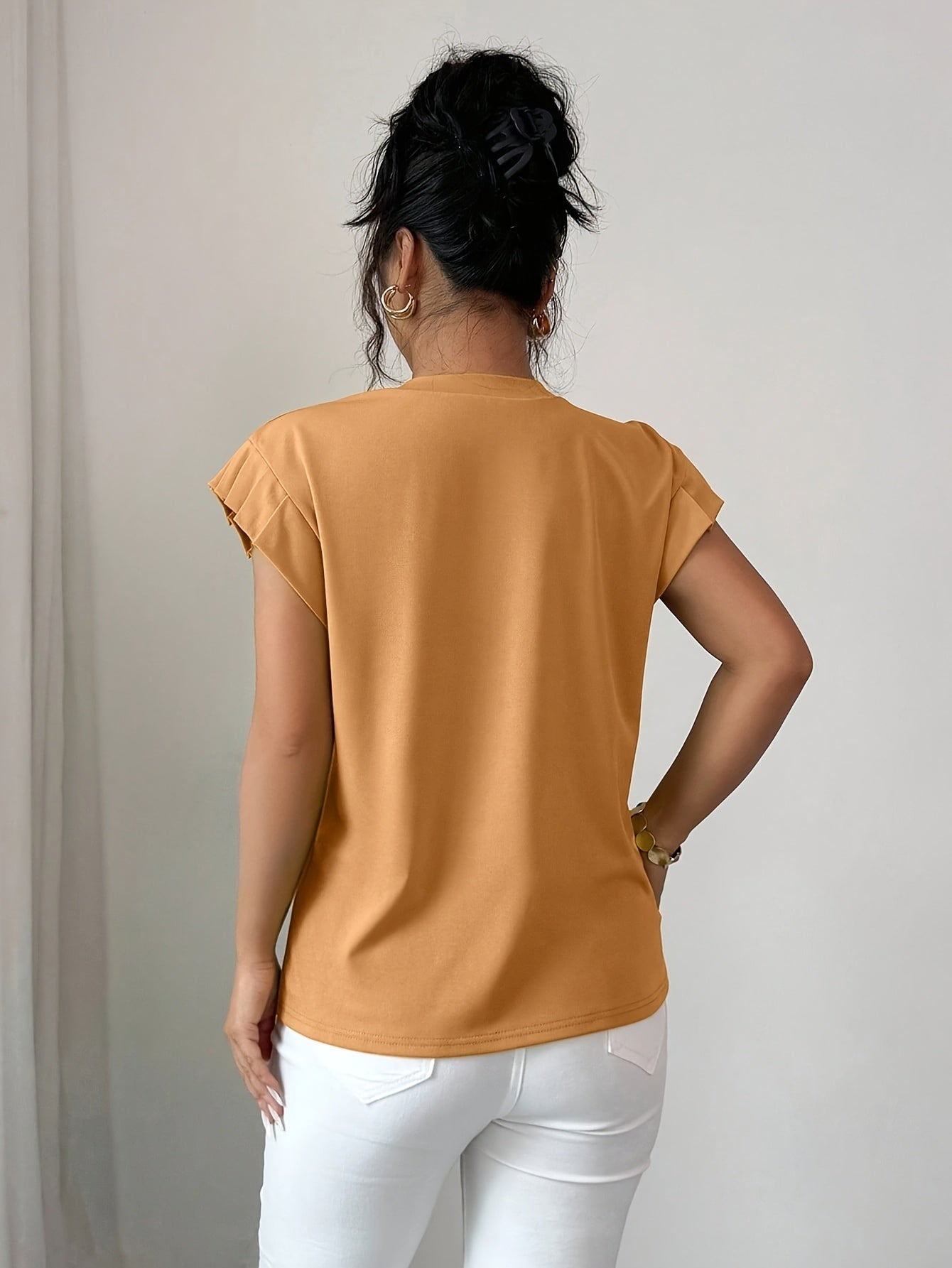 Selindra | 3D Bloemen T-shirt – Kleurblok Casual Top, Mouwloos, Comfortabel Everyday Tee