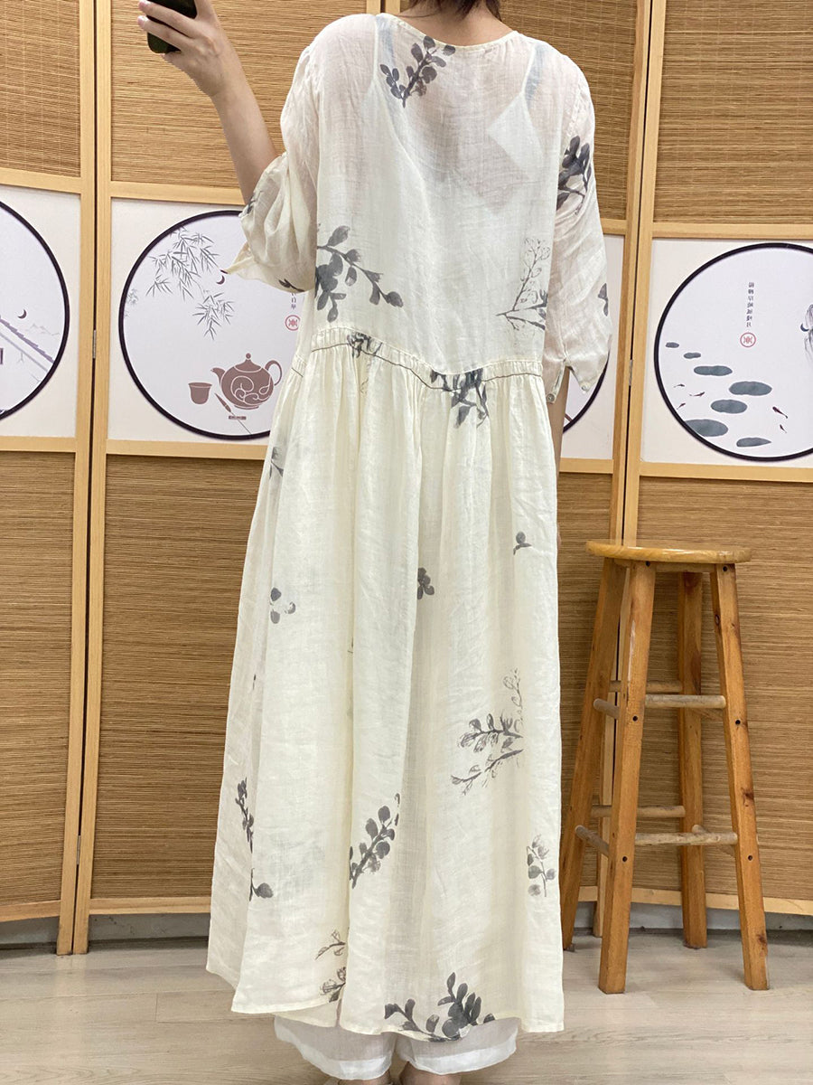 Hyvra | Losse Plus Size Maxi Jurk – 3/4 Mouwen, Ademend Katoen-Linnen, Casual Zomerse