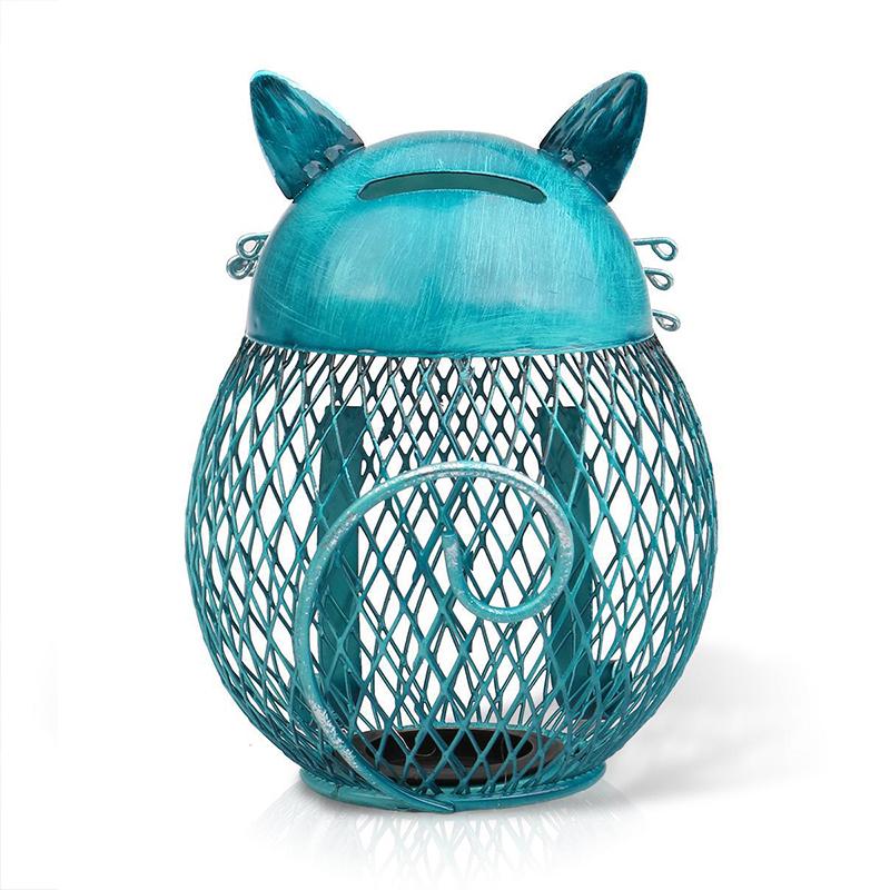 PurrBank | Blauwe Kitty Spaarpot – Artistieke Spaarpot van IJzer, Verzilverd voor Muntenopslag