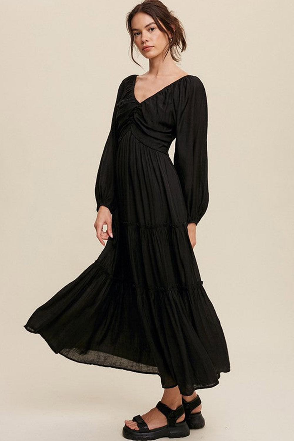 Sinae | Dames V-hals Maxi Jurk met Cut-Out – Boho Avondjurk met Strikdetail en Franjes