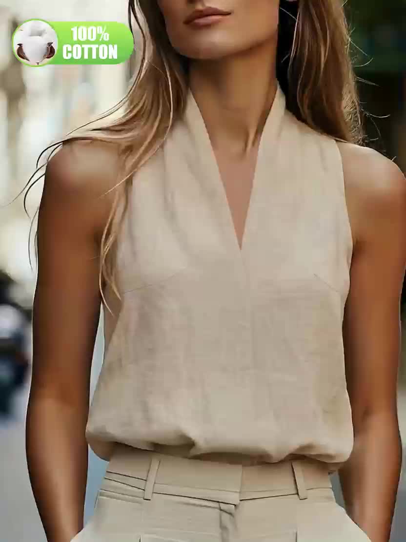 Kessa | Casual tanktop voor dames – Modieuze top met V-hals, halternek en blote schouders