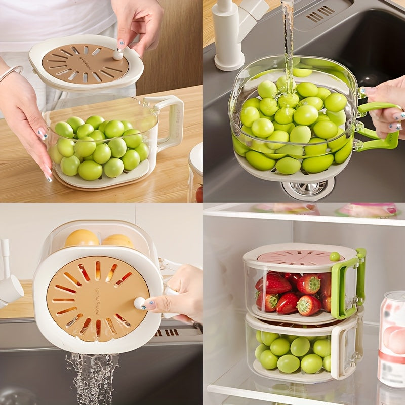 StrainSmart | 2-in-1 dubbellaagse voedselzeef & fruitmand met opvouwbaar handvat – multifunctioneel