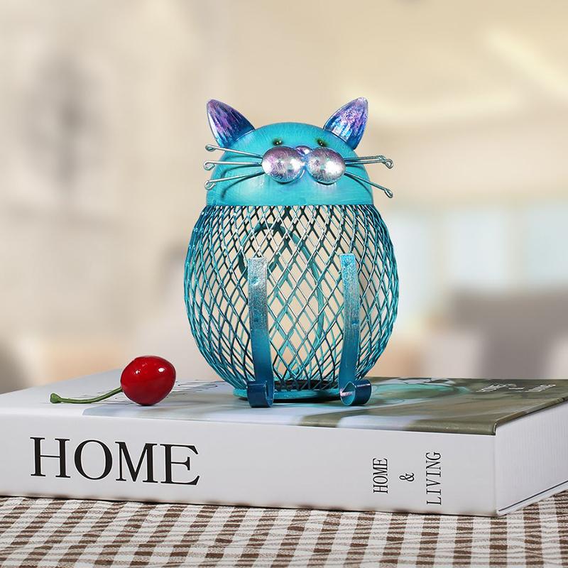 PurrBank | Blauwe Kitty Spaarpot – Artistieke Spaarpot van IJzer, Verzilverd voor Muntenopslag