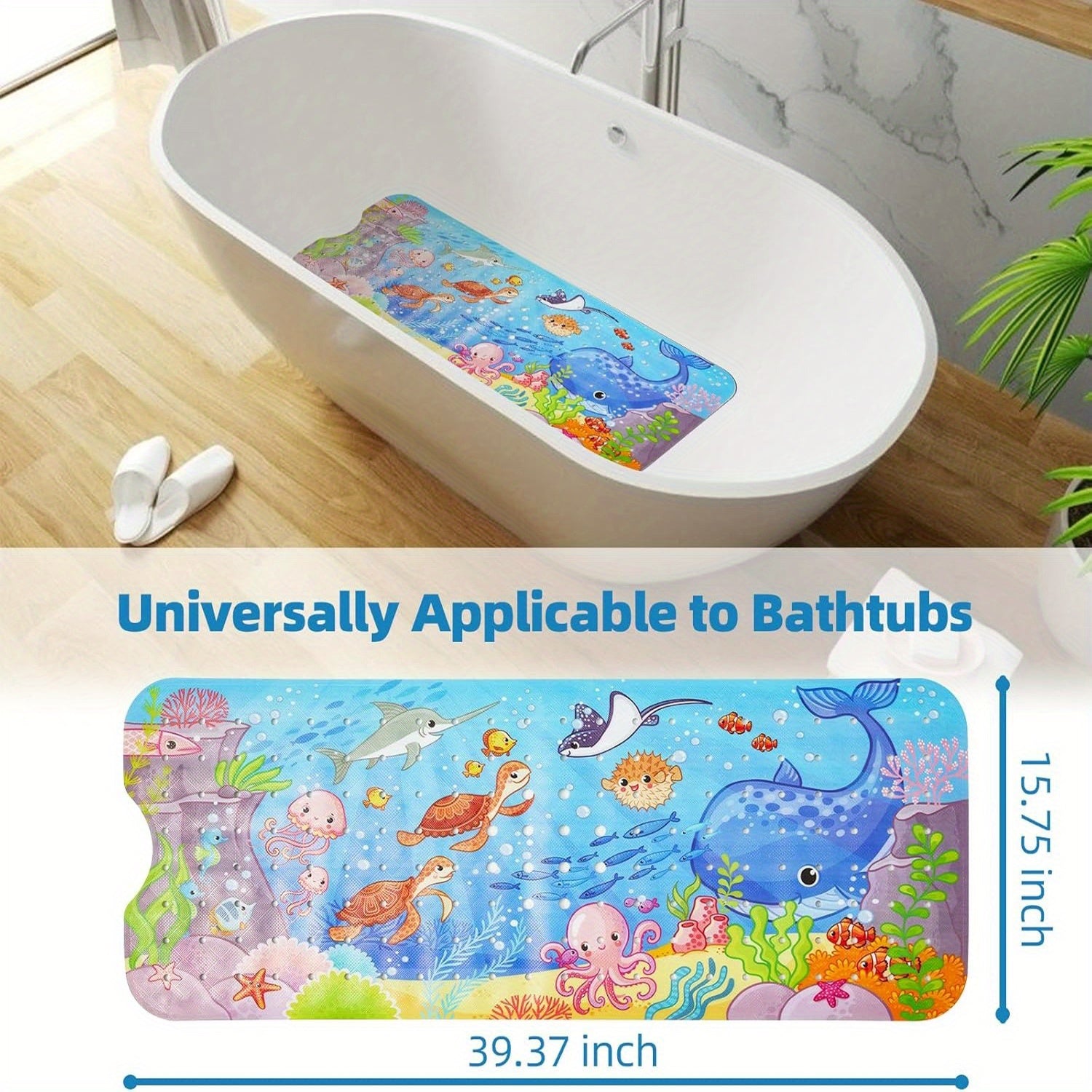 TubPals | Antislip Cartoon Badmat voor Kinderen - PVC Badmat met Zuignappen & Afvoergaten