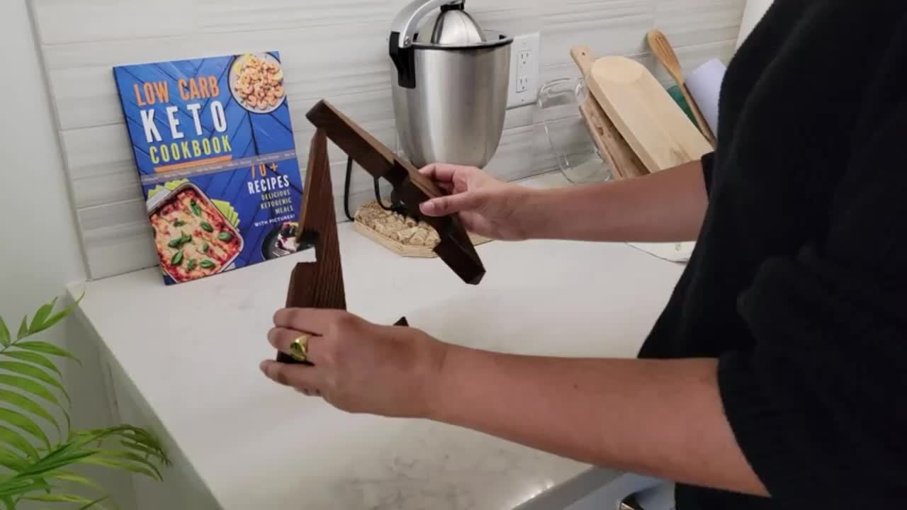 CookCaddy | Houten kookboekstandaard – Receptenboekhouder voor aanrecht, rustieke kookboekhouder