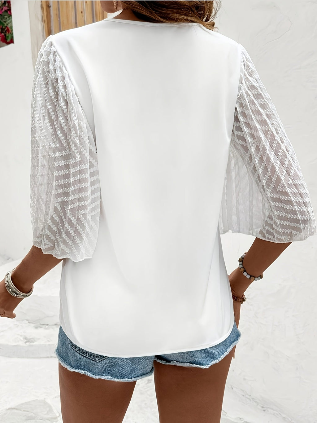 Mirelina | Damesblouse met lange mouwen – V-hals met relaxte pasvorm voor dagelijks gebruik