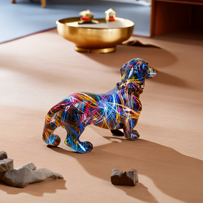 HueHound | Kleurrijk Teckelbeeldje - Speels Huisdecor, Uniek Decoratief Beeldje