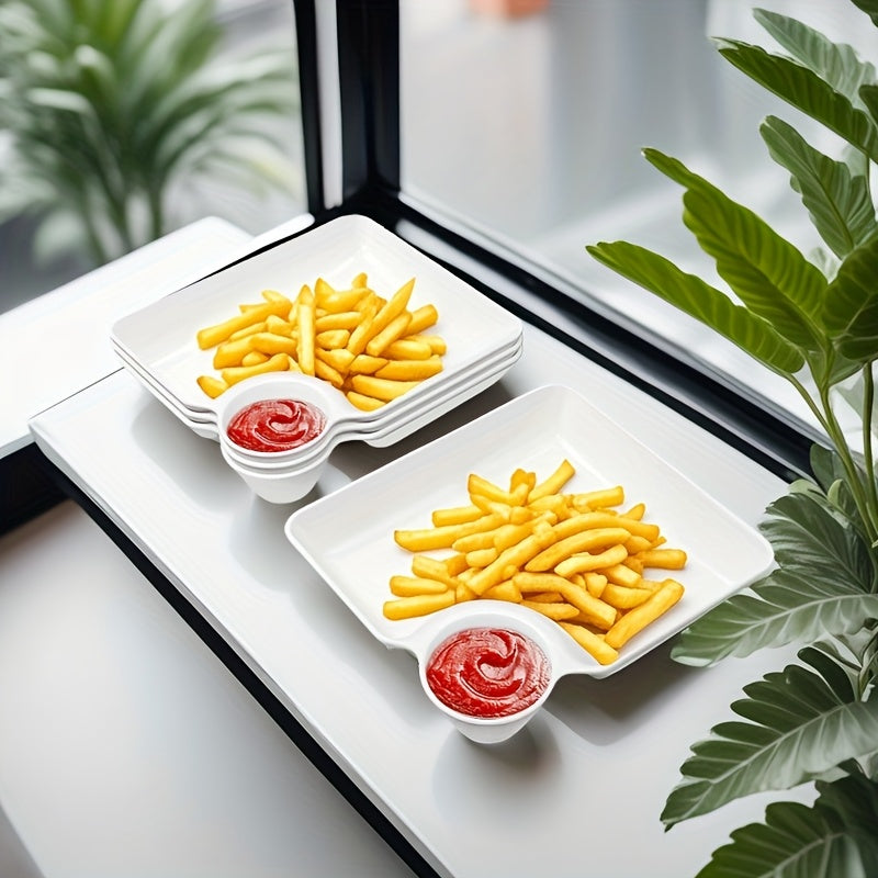 SectiPlate | 4-delige snackbordenset met vakken – Plastic tapas-, dumpling- en sushibord met vakken voor saus