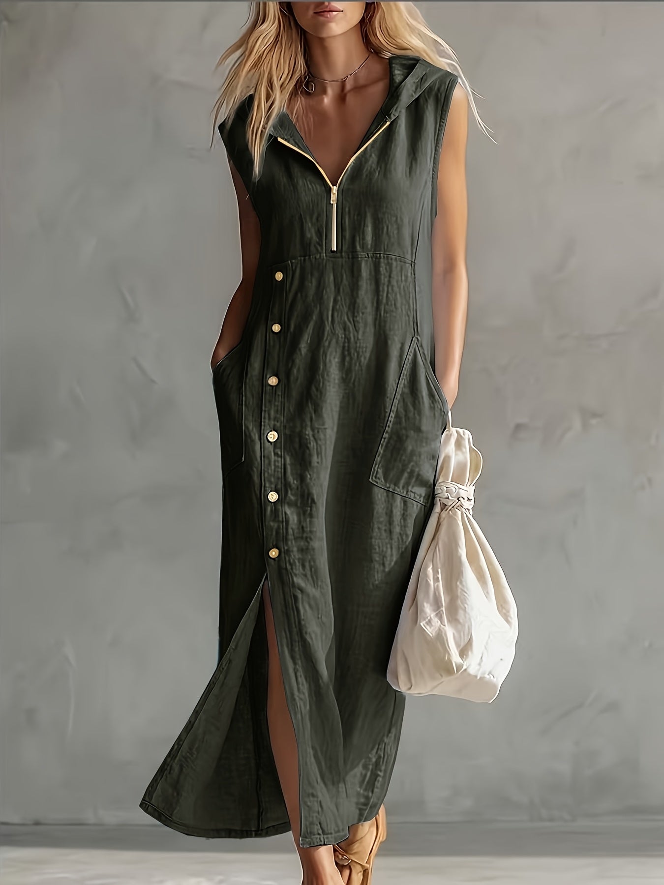 Calyren | Dames Zomerjurk met Capuchon – Casual Losvallende Lichtgewicht Zwierige Jurk