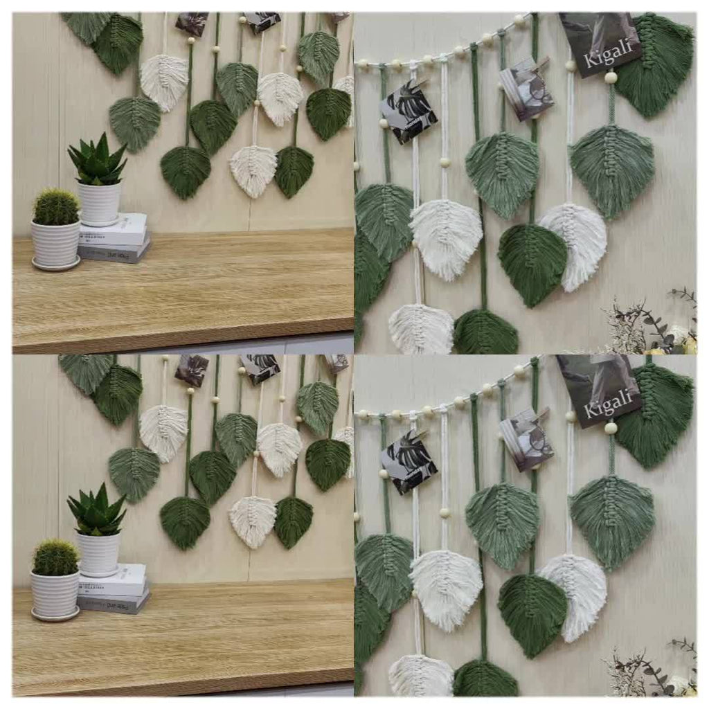 VerdantWeave | Boho Macrame Bladeren Slinger - Boven bed & woondecoratie