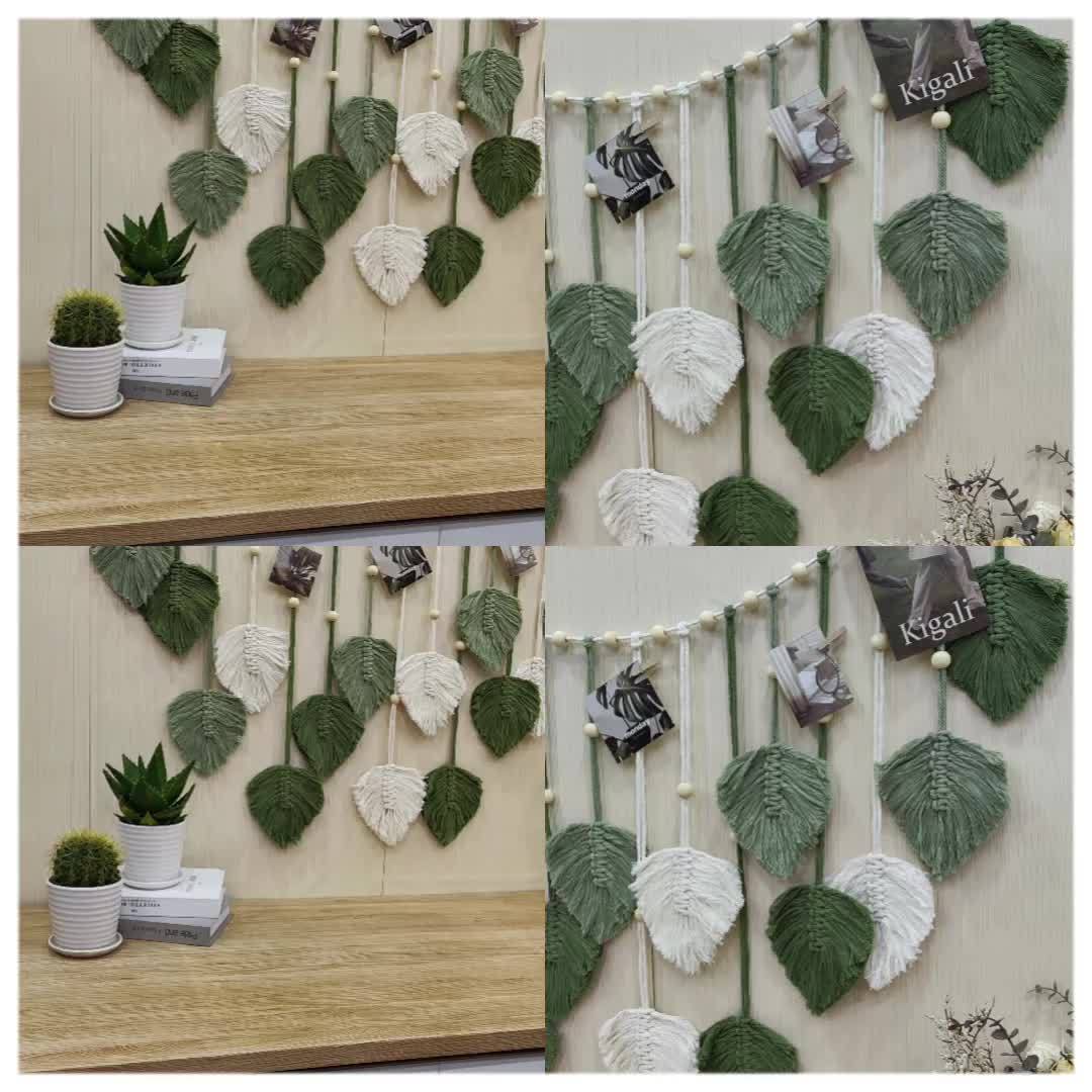 VerdantWeave | Boho Macrame Bladeren Slinger - Boven bed & woondecoratie