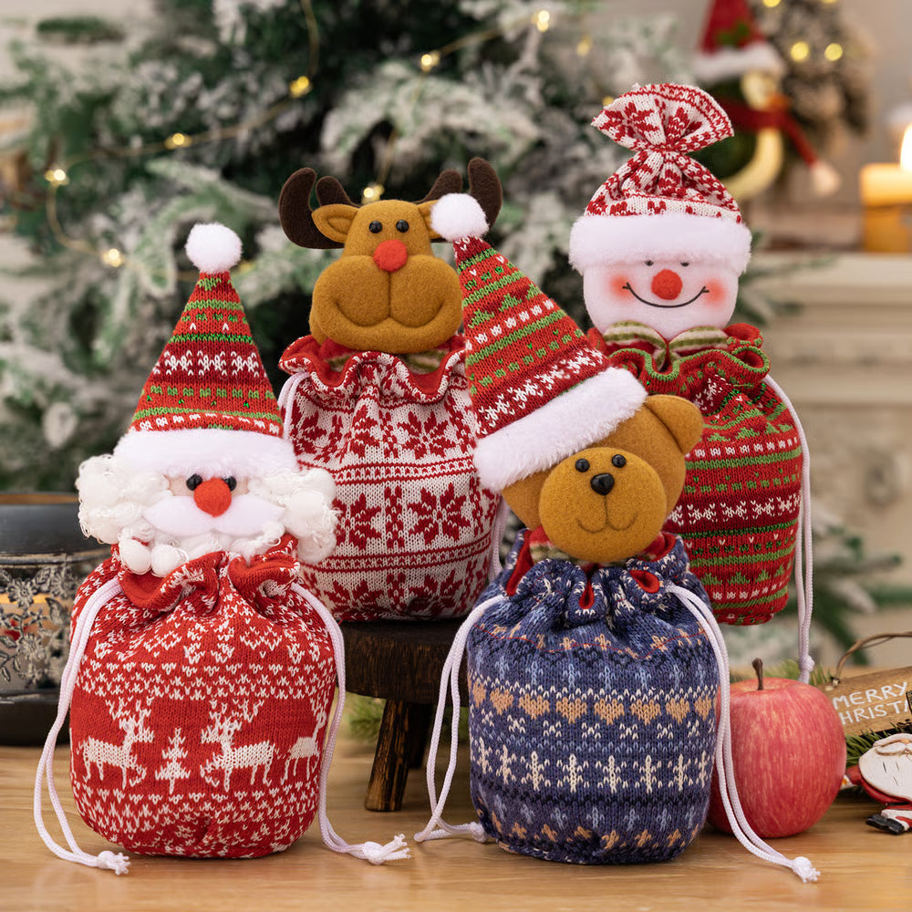YulePal | Gebreide kerstcadeauzak met pop – Decoratieve kerstcadeauzak voor kinderen, thuis en feestdagen