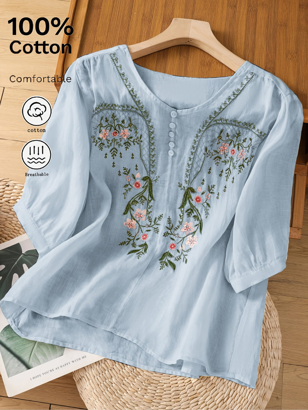 Isolde | Dames zomers T-shirt met geborduurde korte mouwen, comfortabele en ademende casual top