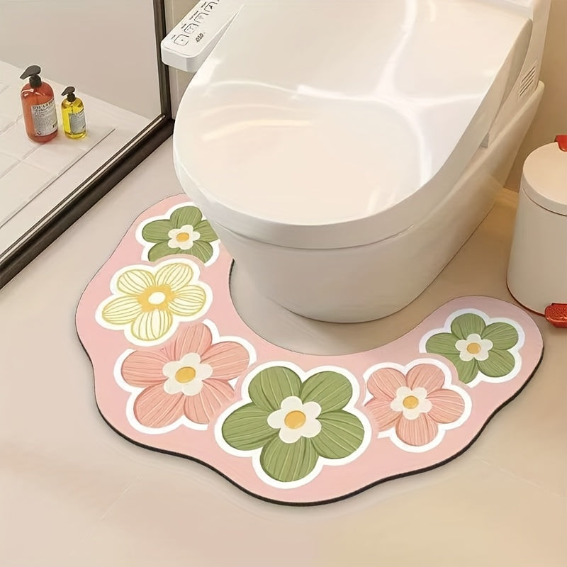 PetalStep | U-Vormige Bloemen Badmat – Antislip, Sneldrogend, Waterabsorberend