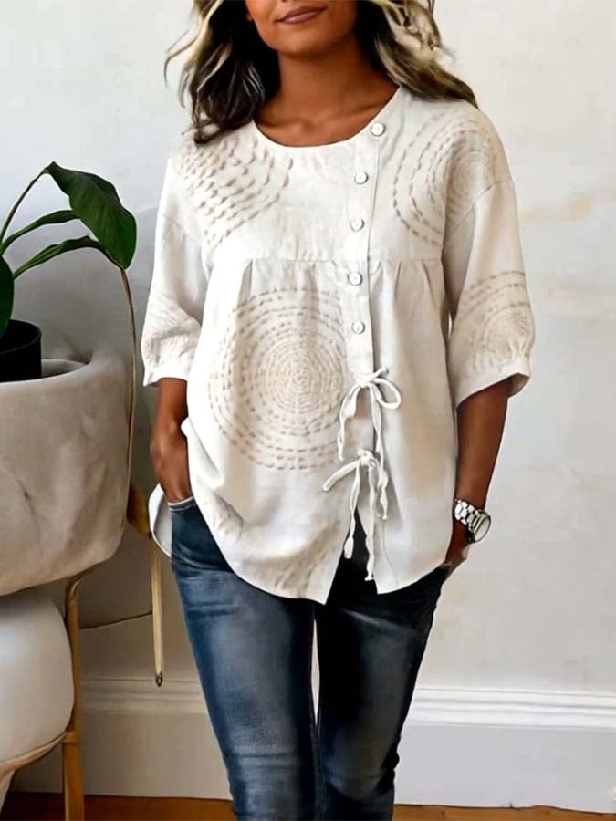 Zumi | Dames lichtgewicht blouse – asymmetrische blouse met knoopsluiting