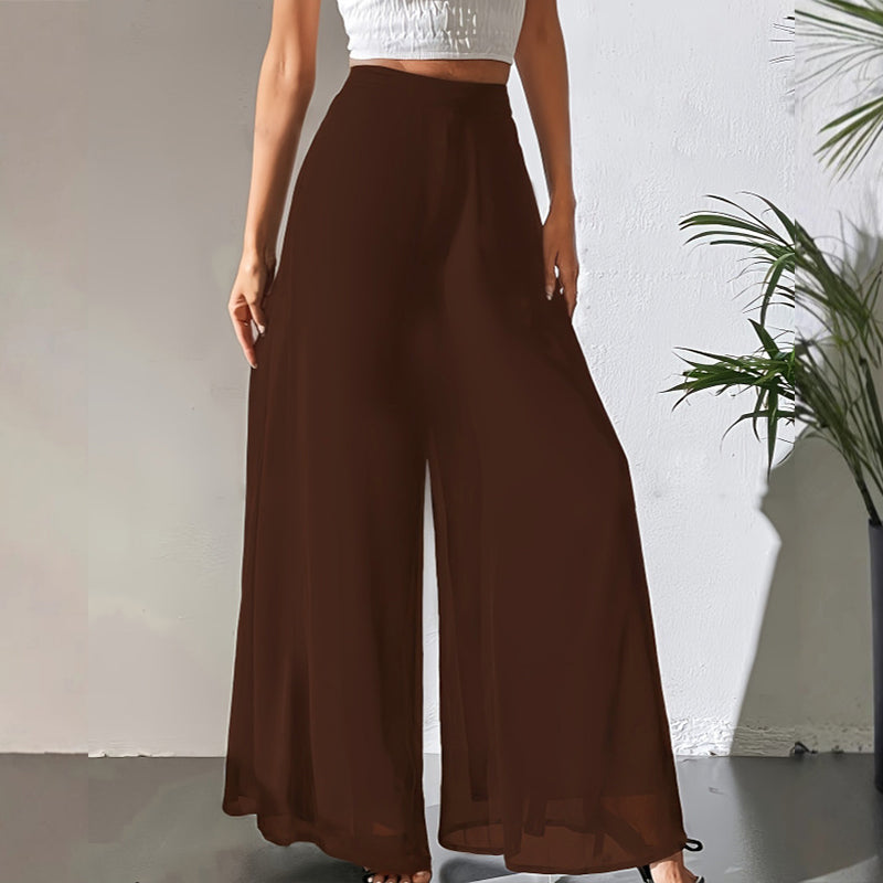 Roselia | Lichte zomerbroek voor dames – Soepelvallende palazzo met wijde pijpen van chiffon