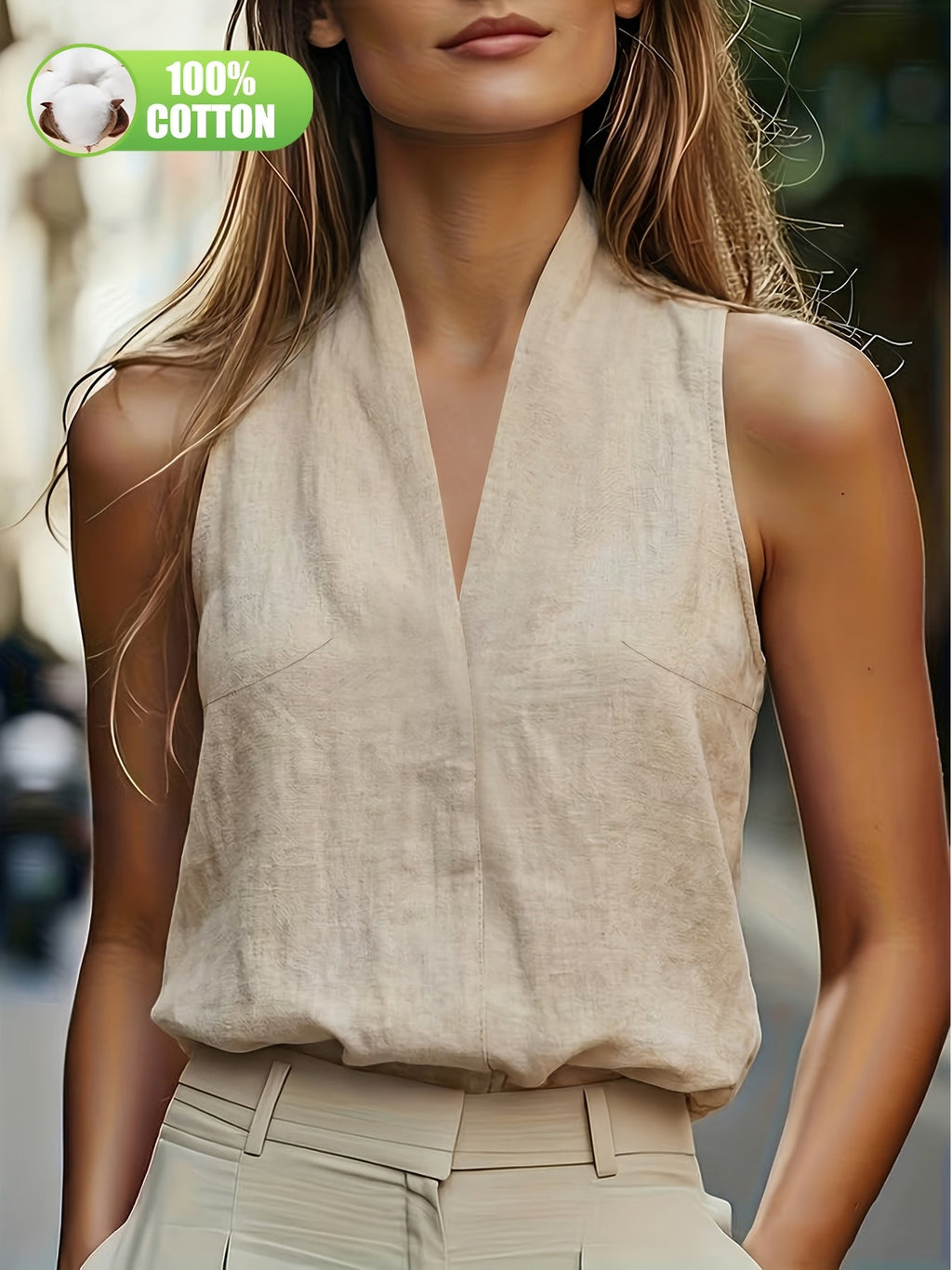 Kaia | Mouwloze top voor dames - Effen haltertop, casual zomershirt