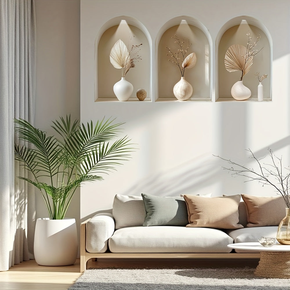 BloomVista | 3-delige Boogvormige Raam Wandstickers – Moderne Minimalistische Wanddecoratie
