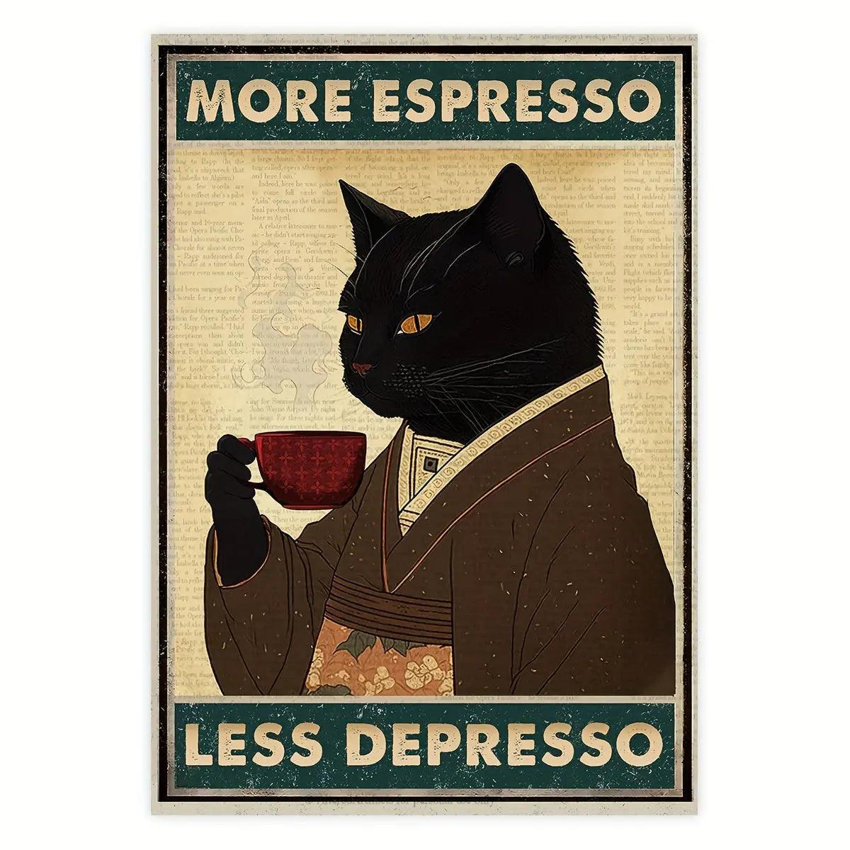 CaffeineFix | “Meer Espresso Minder Depresso” Muurkunst - Motiverende Koffie Citaat Poster