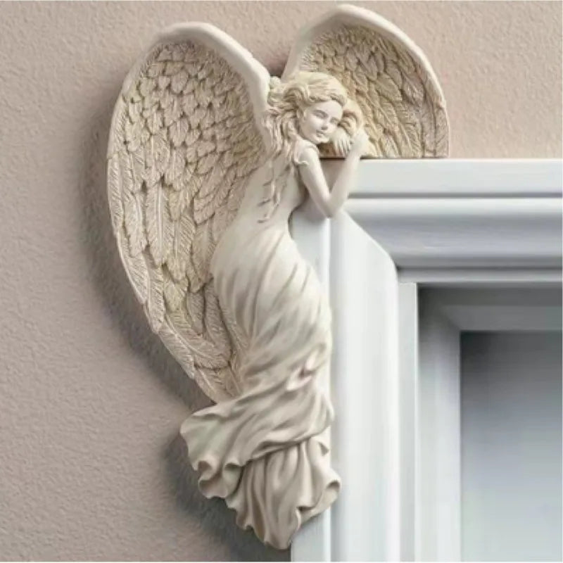 WingedGrace | Witte Engel Wanddecoratie - 3D Gevleugelde Engel Sculptuur voor Hoeken, Elegant Woondecoratie