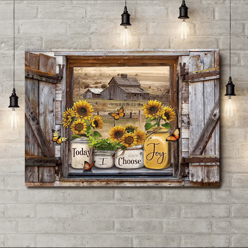 FlutterBloom | Vlinder- en Zonnebloemen Wandkunst Canvas Schilderij met Houten Lijst