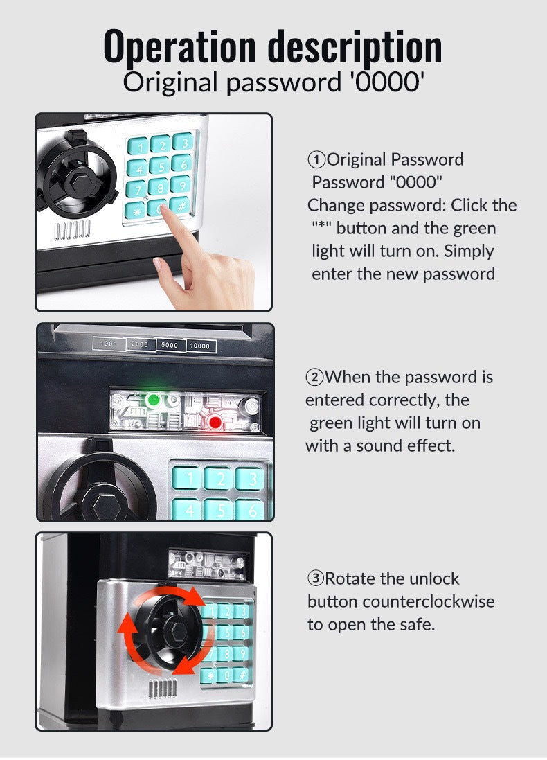 MiniVault | ATM-spaarpot met wachtwoord, elektronische munt- en geldkluis, spaarpot voor kinderen