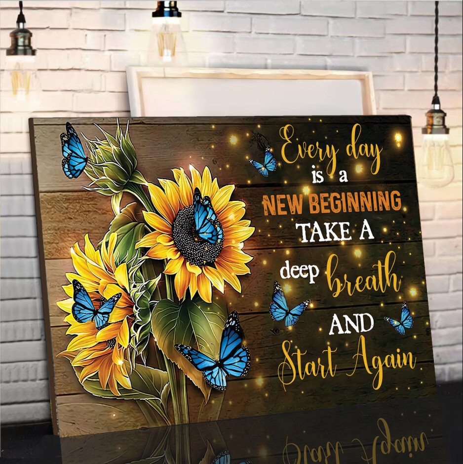 FlutterBloom | Vlinder- en Zonnebloemen Wandkunst Canvas Schilderij met Houten Lijst