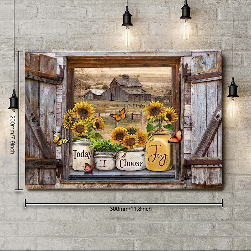 FlutterBloom | Vlinder- en Zonnebloemen Wandkunst Canvas Schilderij met Houten Lijst