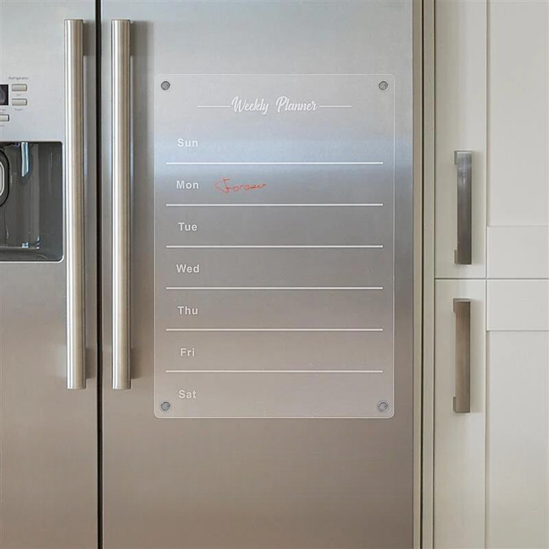 PlanVue | Duidelijke Acryl Wekelijkse Koelkast Planner - Maaltijd & Schema Organisator