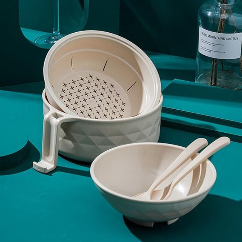 BrothBowl | Ramen-soepkomset – Kom voor tarwestro-noedels met deksel, eetstokjes, lepel en vork