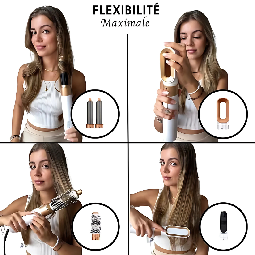 GlamAura | 5-in-1 AuraWave-stylingborstel – Salonwaardig drogen, krullen en volume bij elke beweging