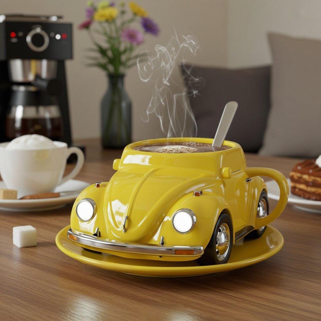 BeetleCup | Beetle Car keramische koffiemok – Unieke 3D-thee- en koffiemok in de vorm van een auto