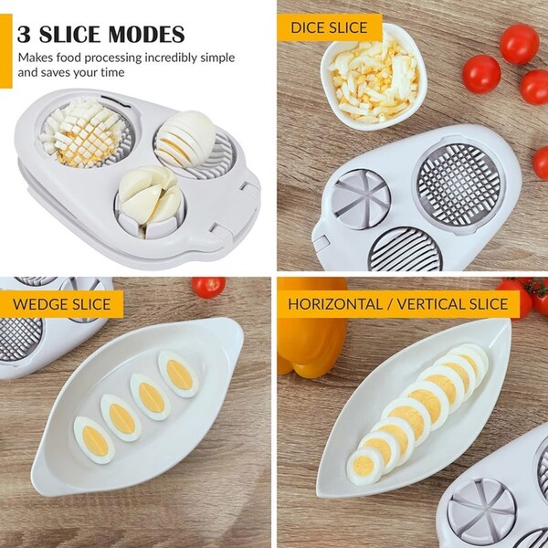 EggCraft | Multifunctionele 3-in-1 eiersnijder - Roestvrijstalen snijder voor plakjes, blokjes en partjes