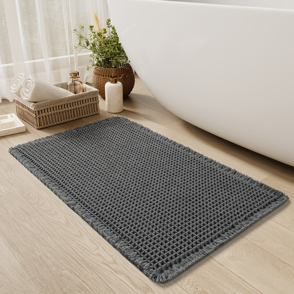 AbsorbEase | Ultra-absorberende wafelbadmat met kwastjes - antislipmat
