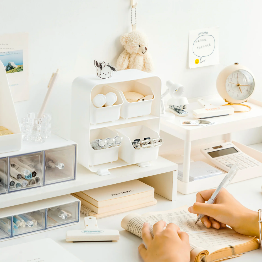PulliBox | 4-Vak Uittrekbare Bureau Organizer – Opbergdoos voor Kleine Items & Bureauspullen