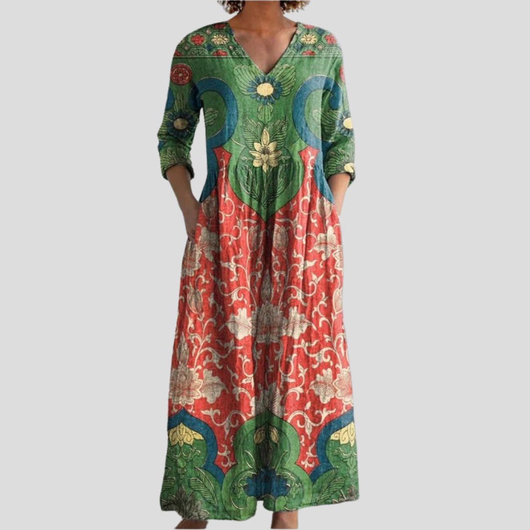 Arunae | Dames vintage bloemenjurk – romantische elegante midi-jurk