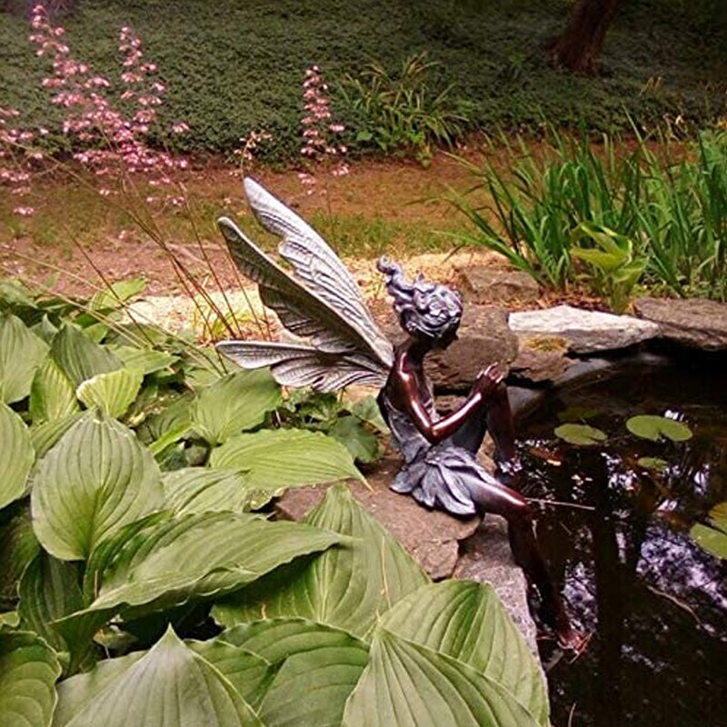 PixiePerch | Zittend feeënbeeldje voor in de tuin – Decoratief beeldje voor buiten, speelse fee van kunsthars